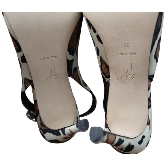 GIUSEPPE ZANOTTI Samia Embellished Leopard Print Satin Slingback Pumps Size 39 - Picture 12 of 15